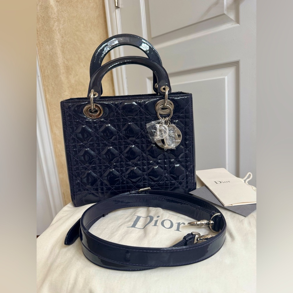 Authentic Lady Dior Medium Patent Leather
Dark Purple